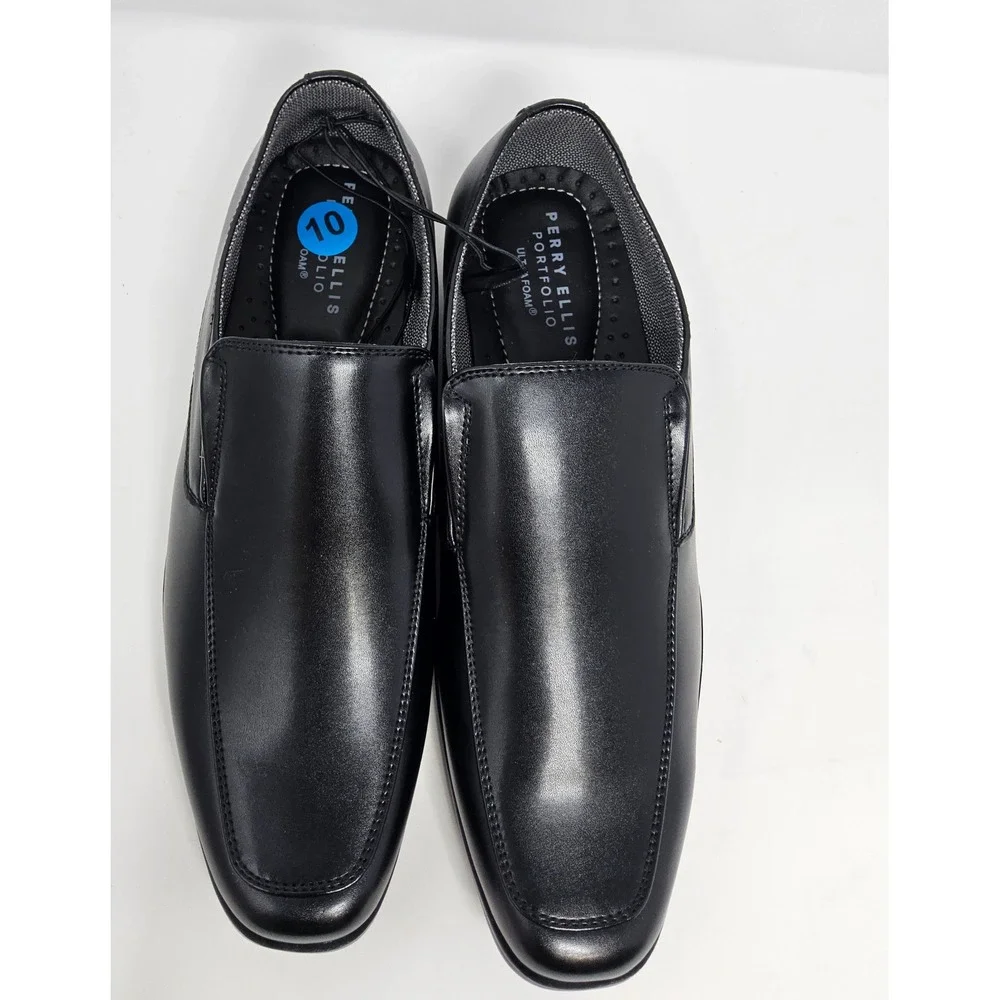 Perry Ellis Loafers Dress Shoes Mens 10 Wide Bicycle Toe Black Portfolio Slip On